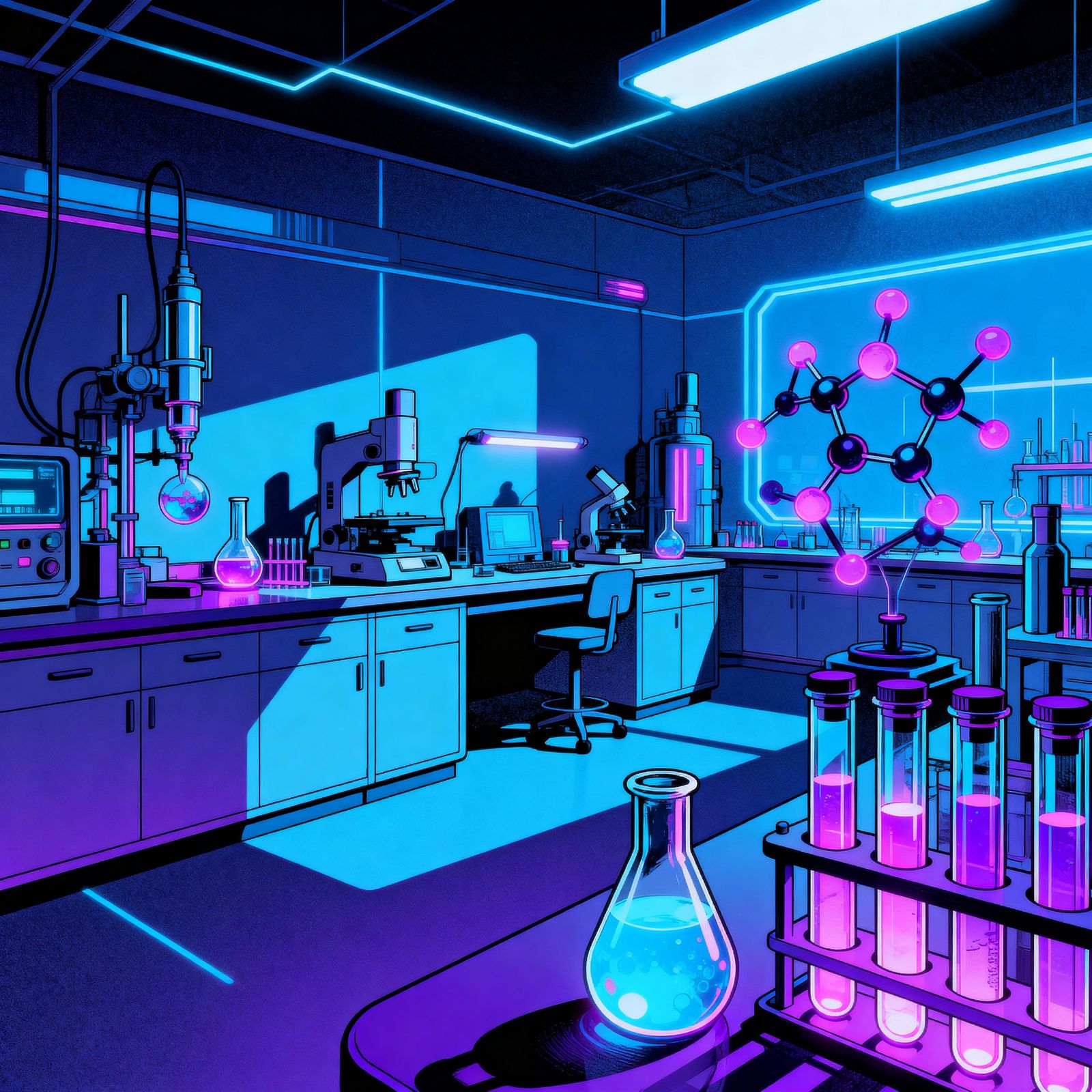 Futuristic Science Lab with Neon Glow