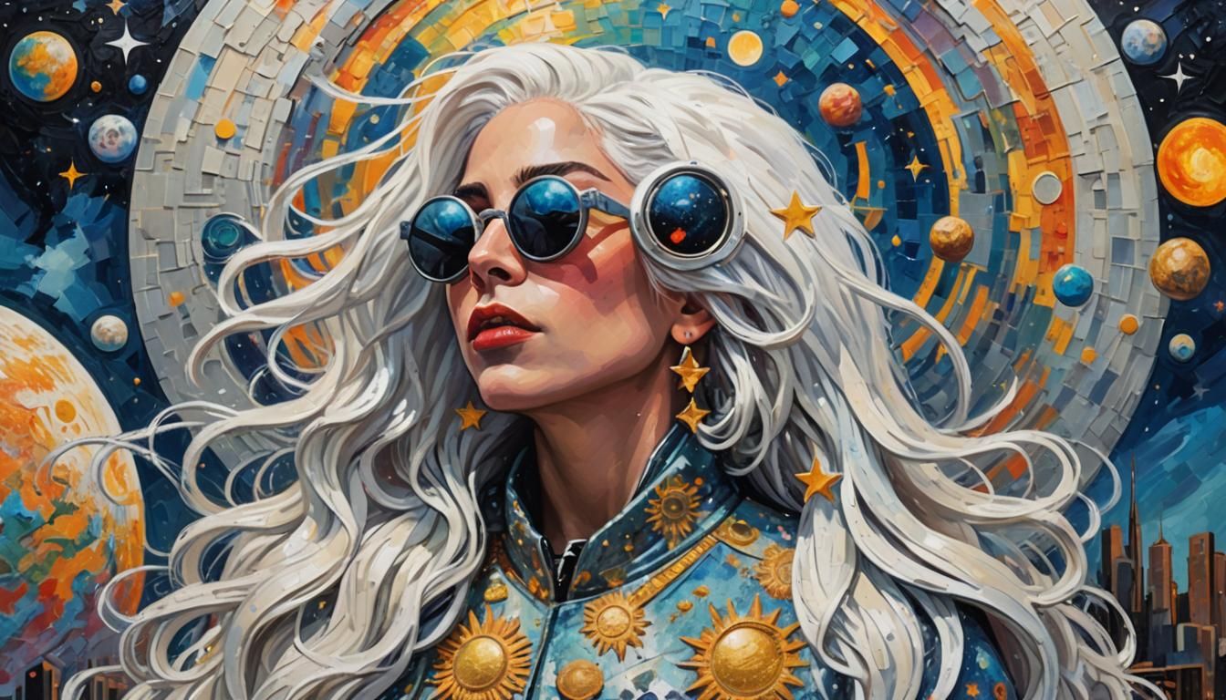 Lady Gaga in Dystopian City, Expressionist Oil Painting