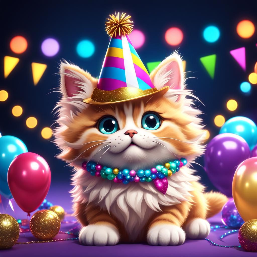 Cute Chibi Cat Celebration in Digital Art