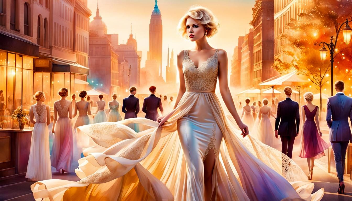 Ethereal Hourglass Beauty Strolls Through Golden City