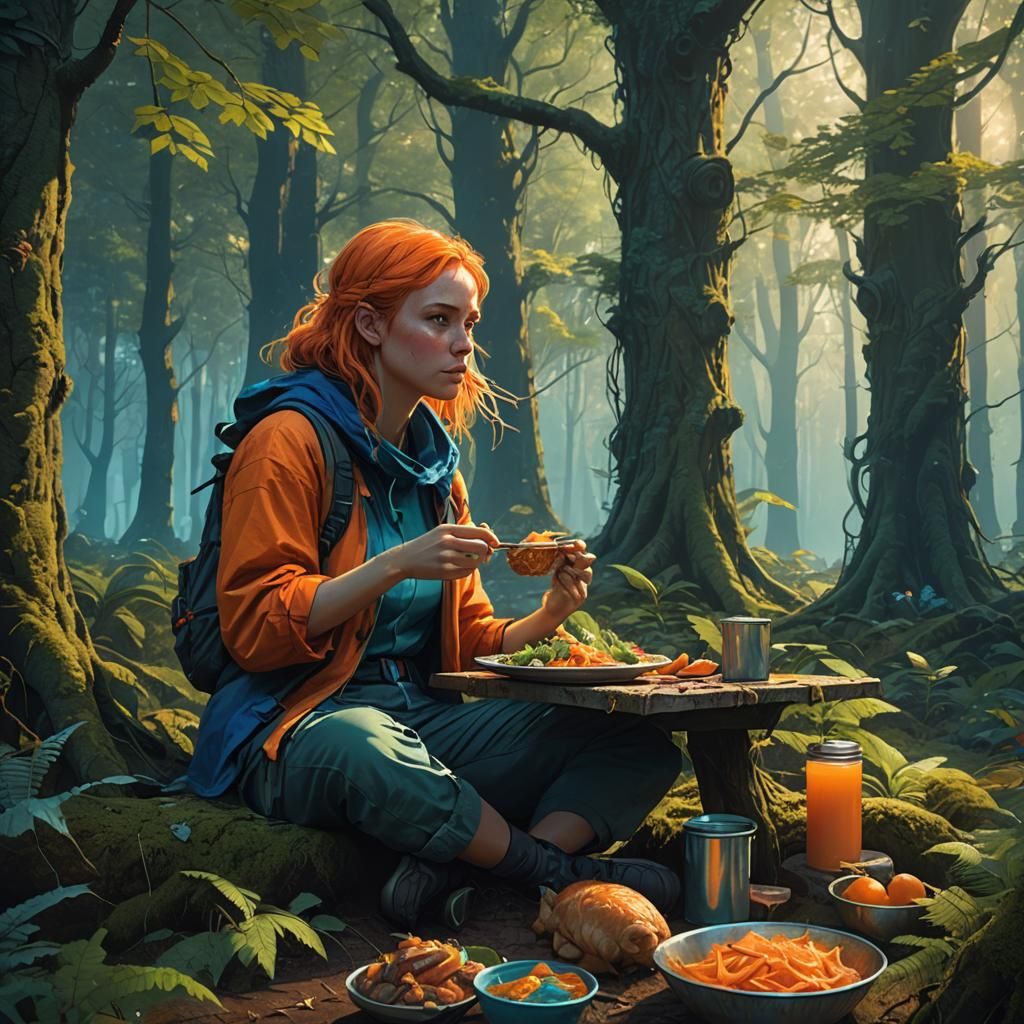 Girl's Mystical Forest Lunch: Fantasy Concept Art