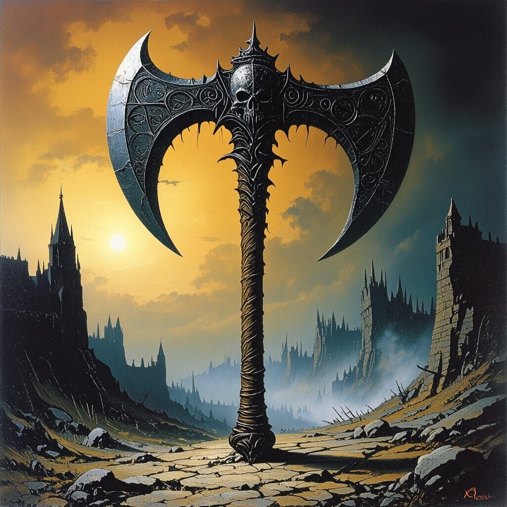 Cursed Battleaxe: Grim Fantasy Art