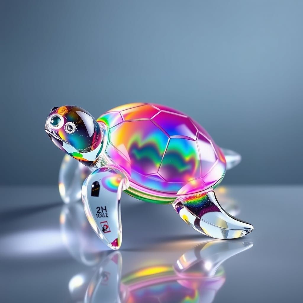 Vibrant Glass Sculpture of a Sea Turtle in Crystal