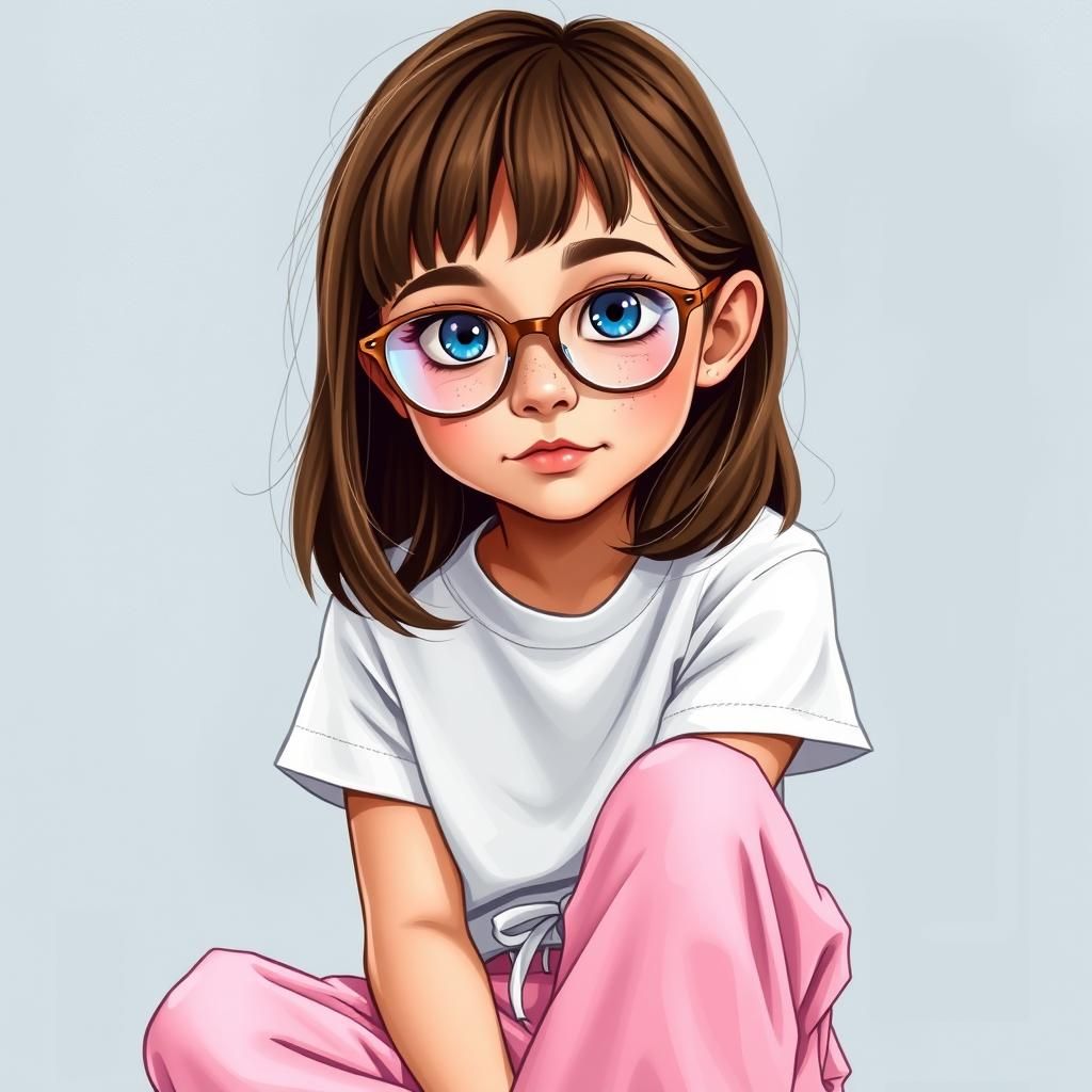 Girl with Freckles in Comic Book Art Style