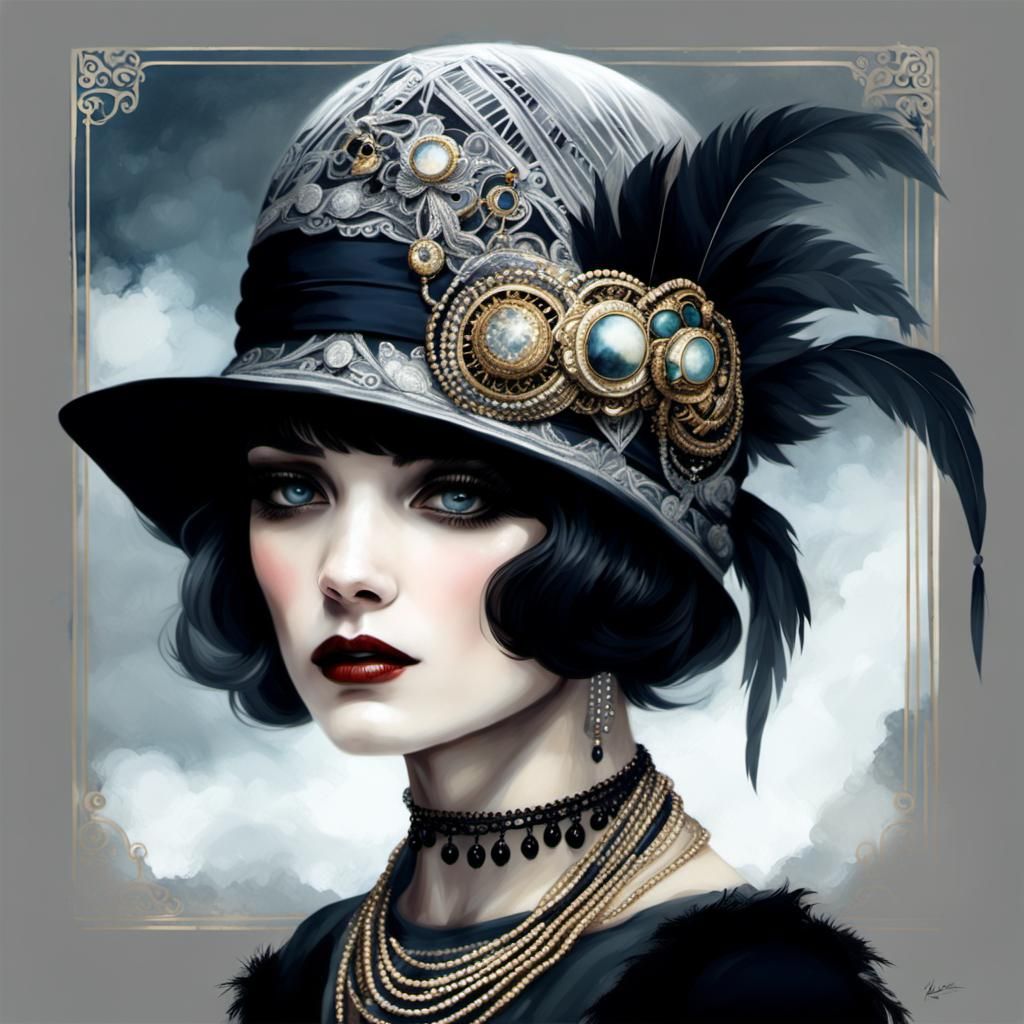 Flapper Portrait with Fringe Scarf in Hyperrealism