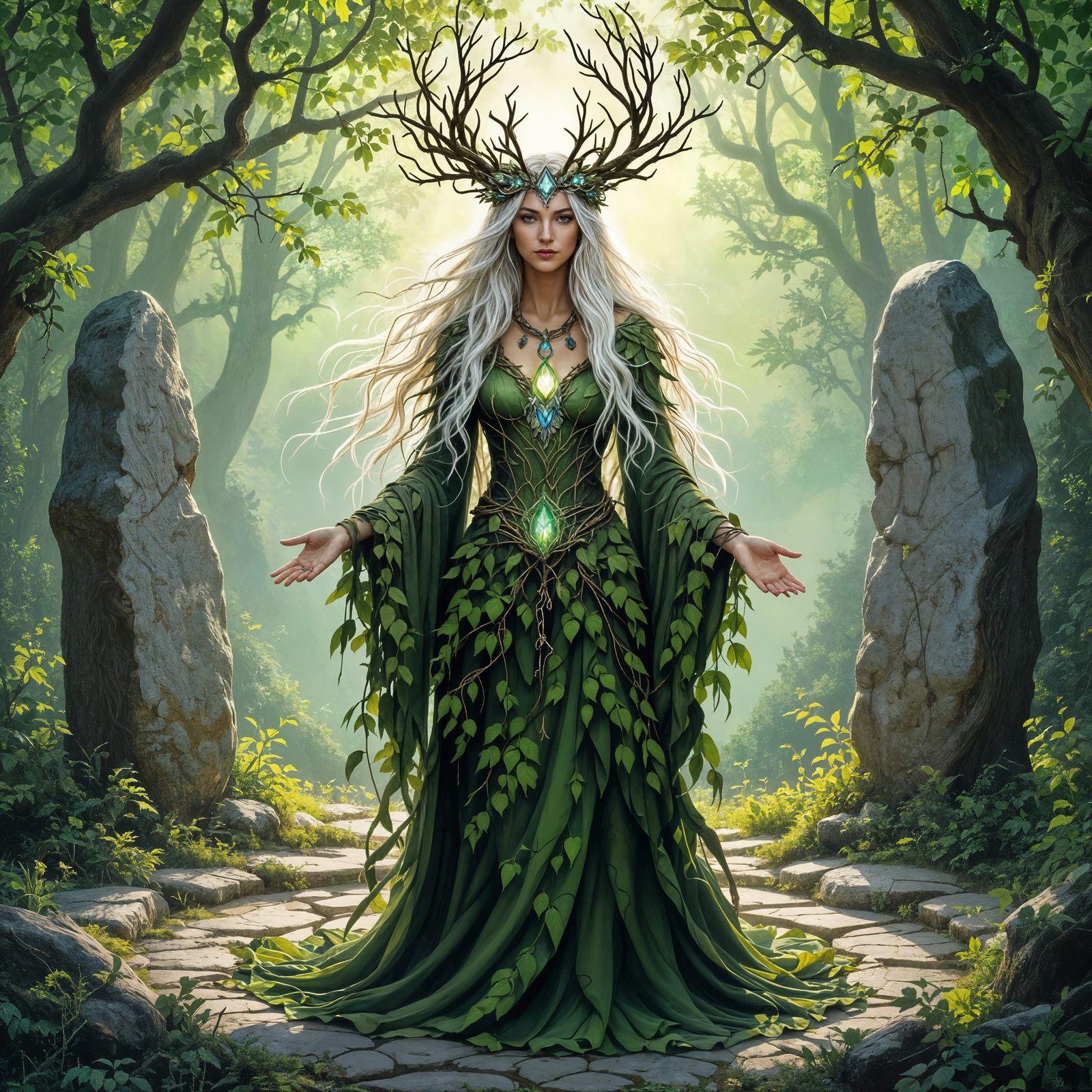Celtic Druidess in Mystical Forest, Fantasy Art