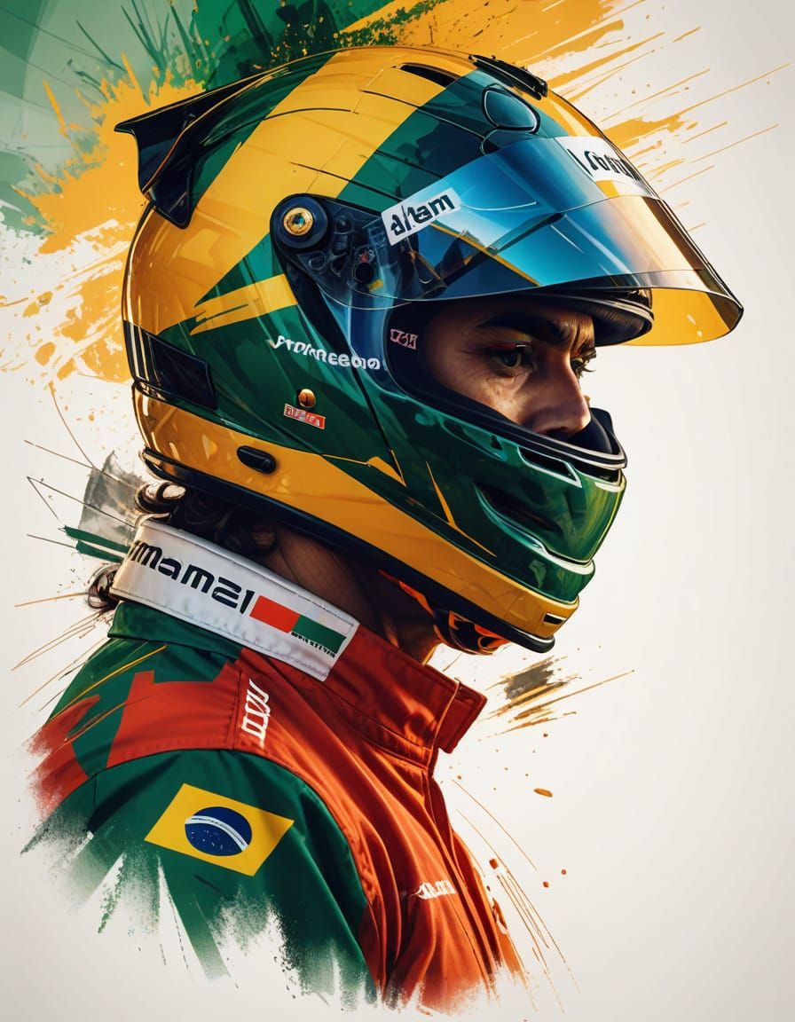 Ayrton Senna Double Exposure Portrait with F1 Graphics