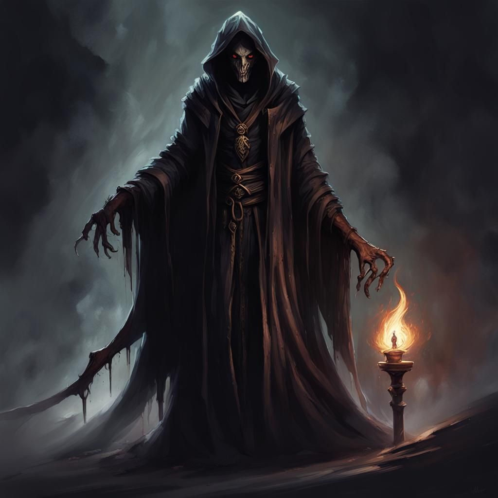Sinister D&D Warlock in Shadowy Realm: Detailed Matte Painti...