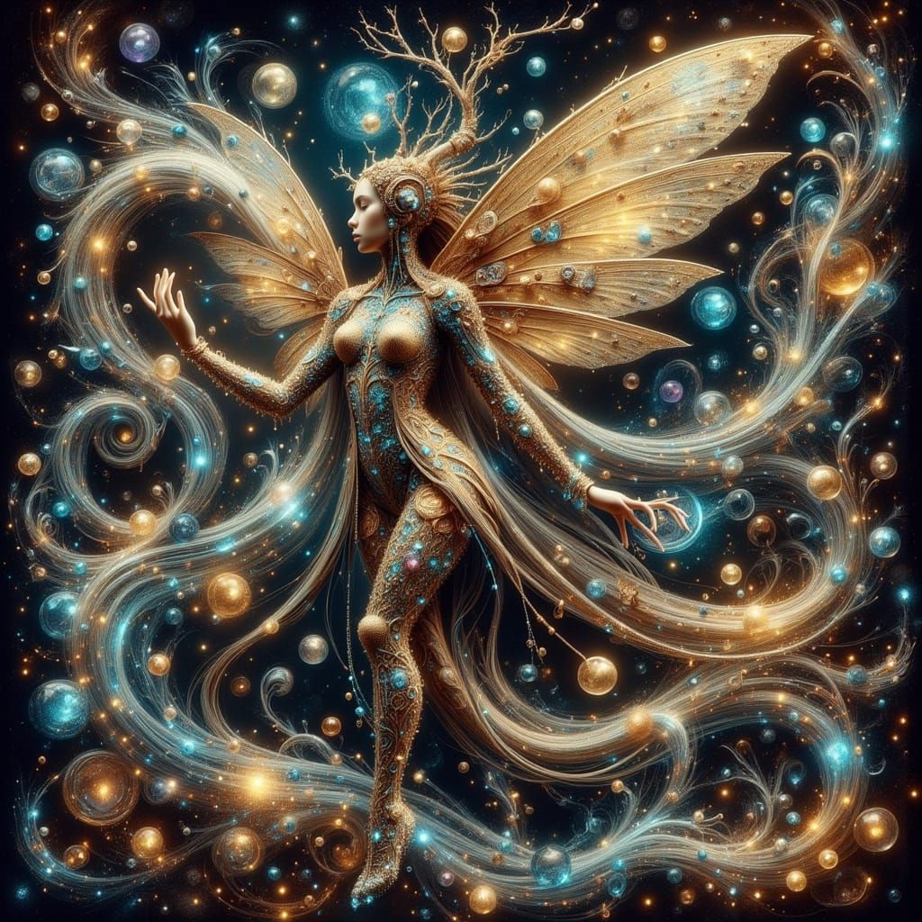 Clockwork Fairy in Art Nouveau Style Digital Art