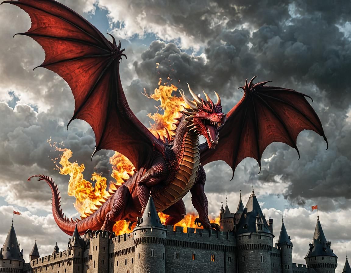 Red Dragon Firestorm Over Castle