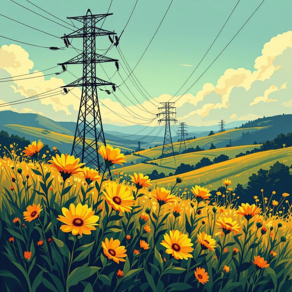 Yellow Bloom: Flowers in an Electrical Grid