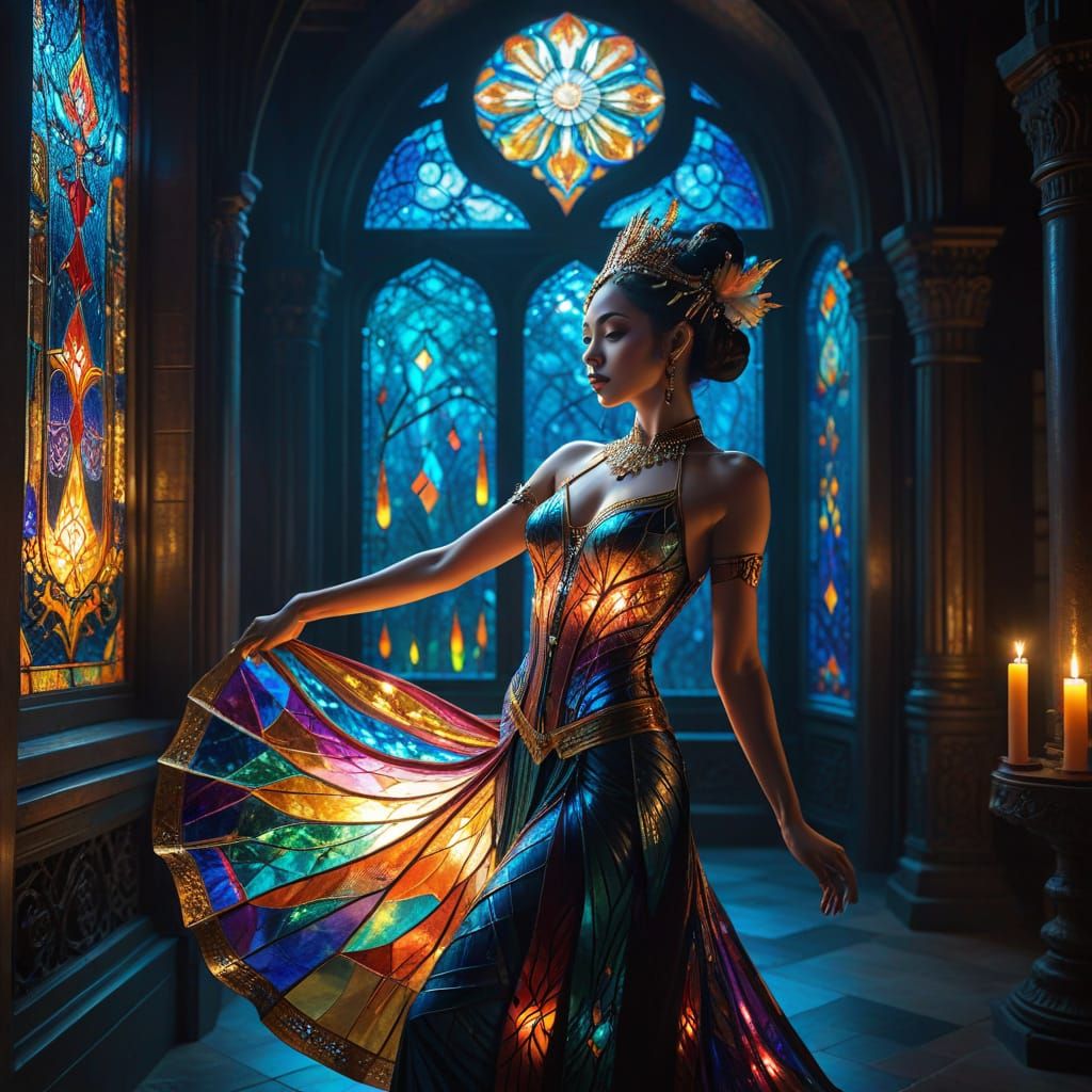 Balinese Dancer in Stained Glass Costume