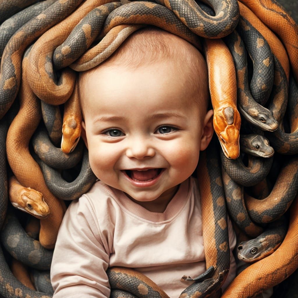 Happy Infant Crowned with Snakes