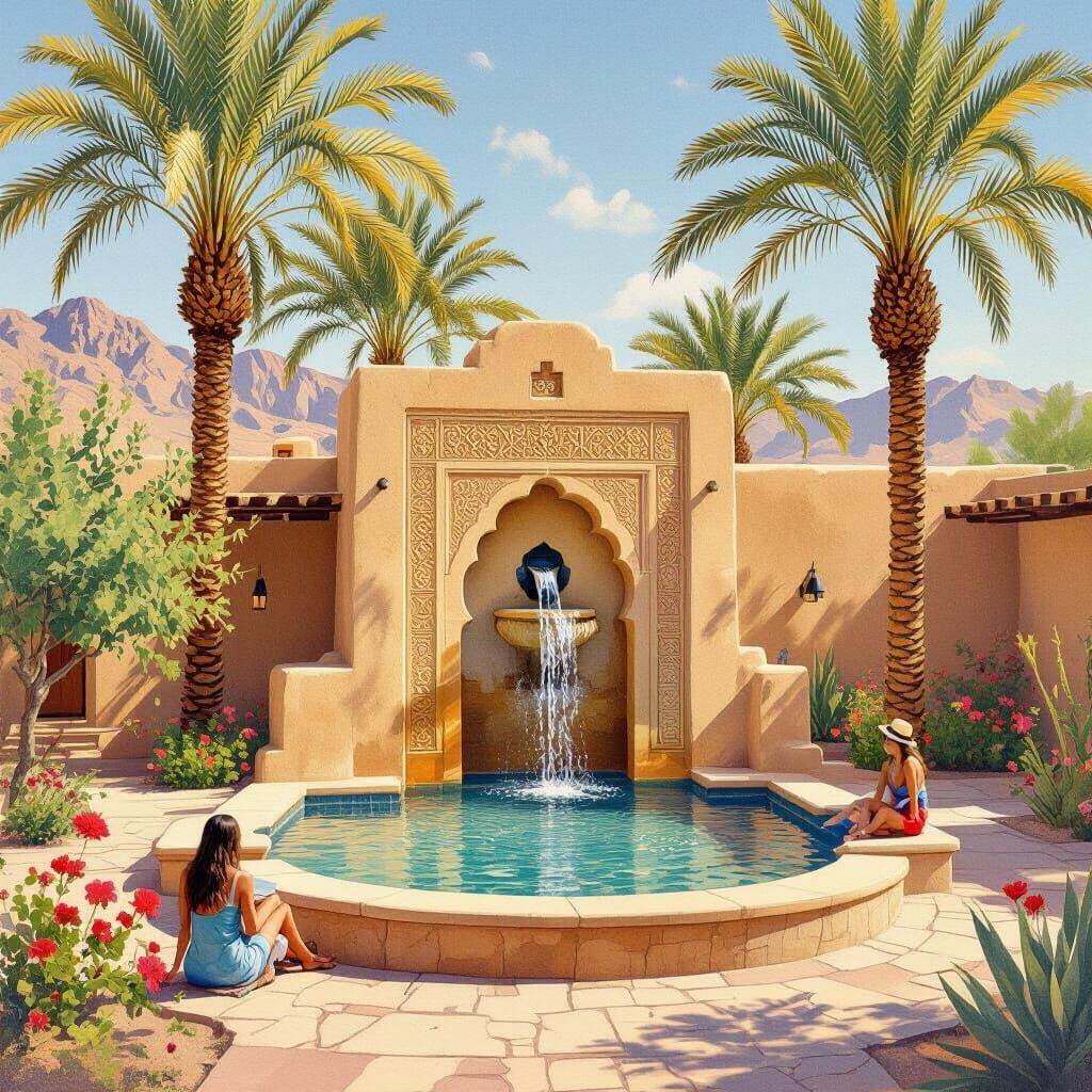 Desert Oasis Fountain: O'Keeffe-Inspired Serenity
