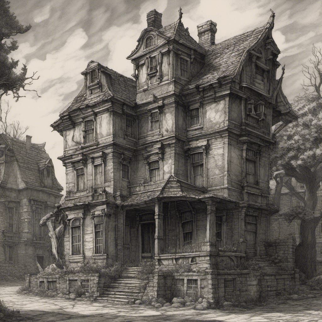 Graphite Drawing of House on a Street