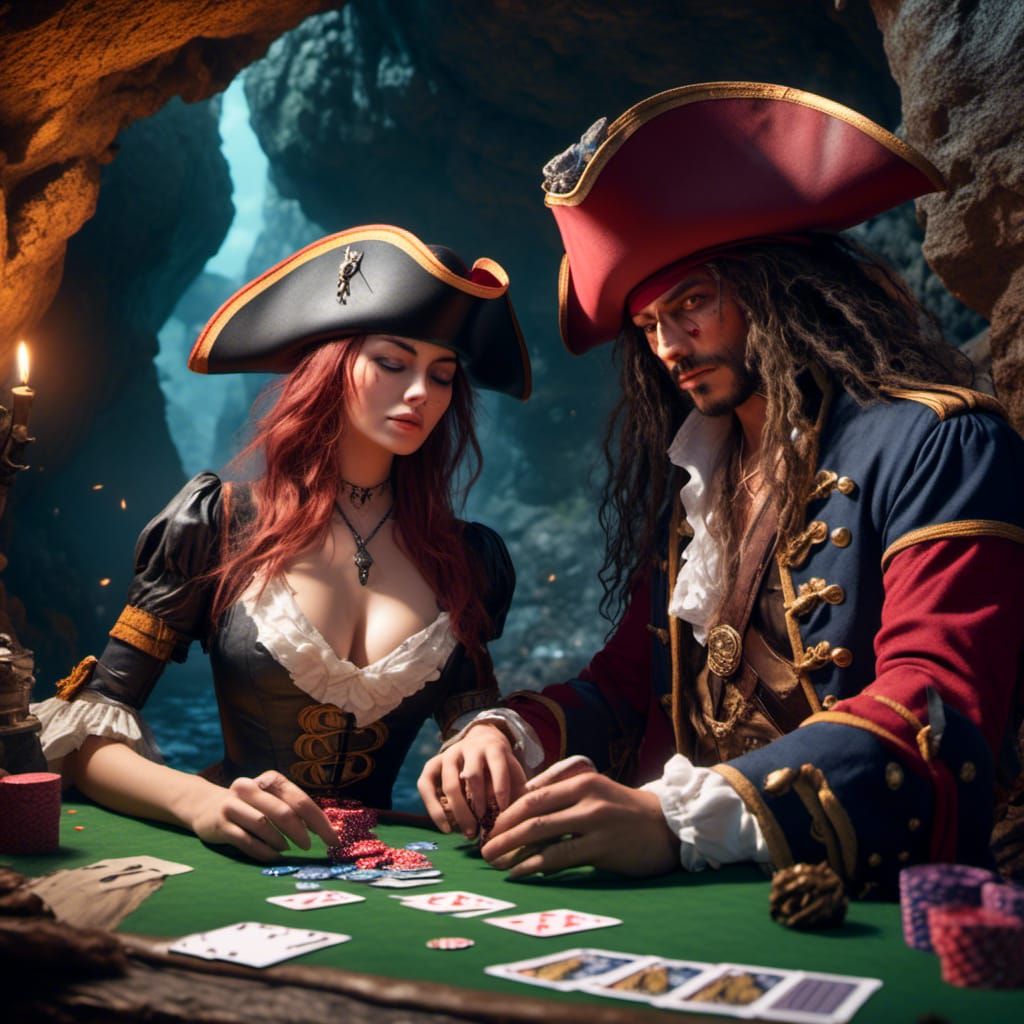 Pirate and Rogue Poker Game in Cave