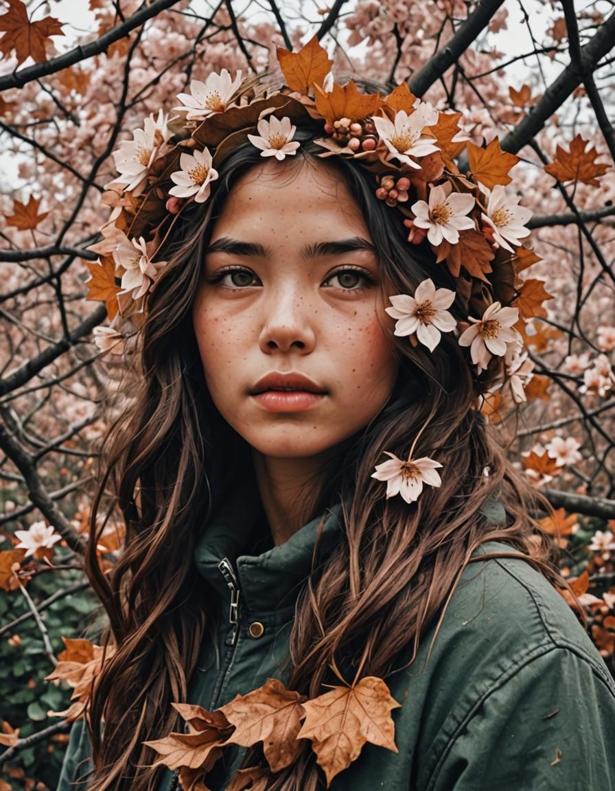 Face Blossoming from Roots and Leaves