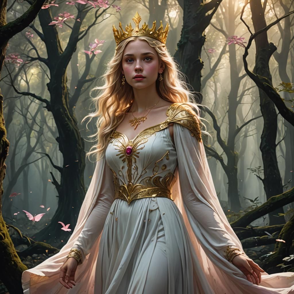 Goddess in Forest with Golden Crown