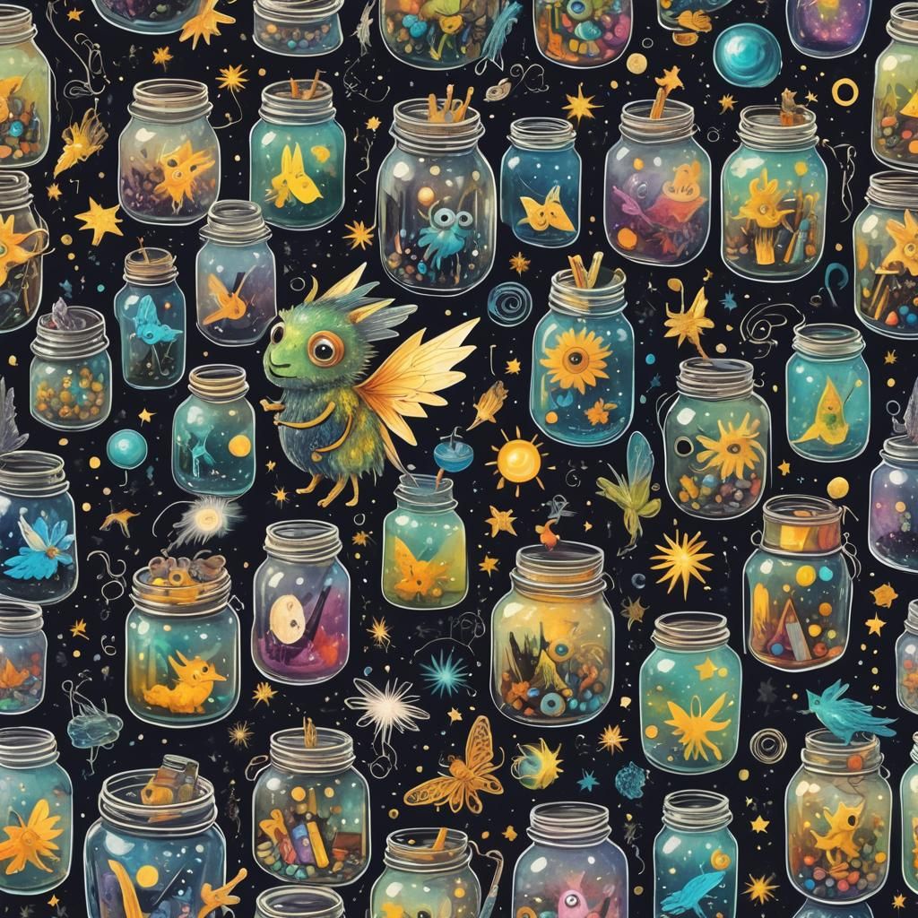 Gothic Fairy with Jars of Dreams: Van Gogh Style