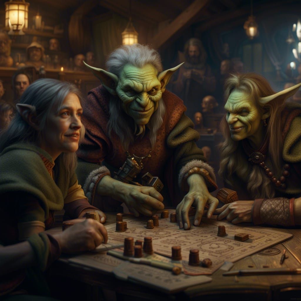Goblins Play Board Game in Tavern