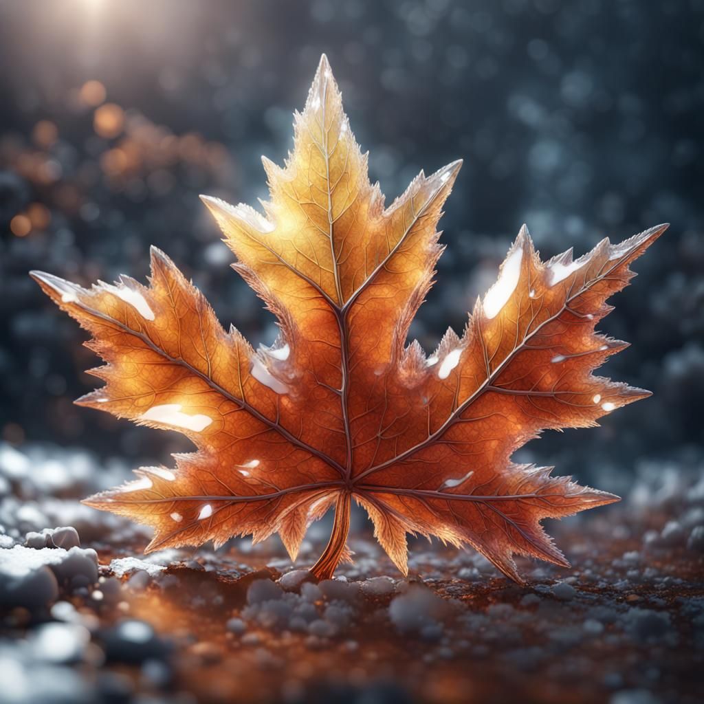 Crystallized Maple Leaf in 3D Game Style