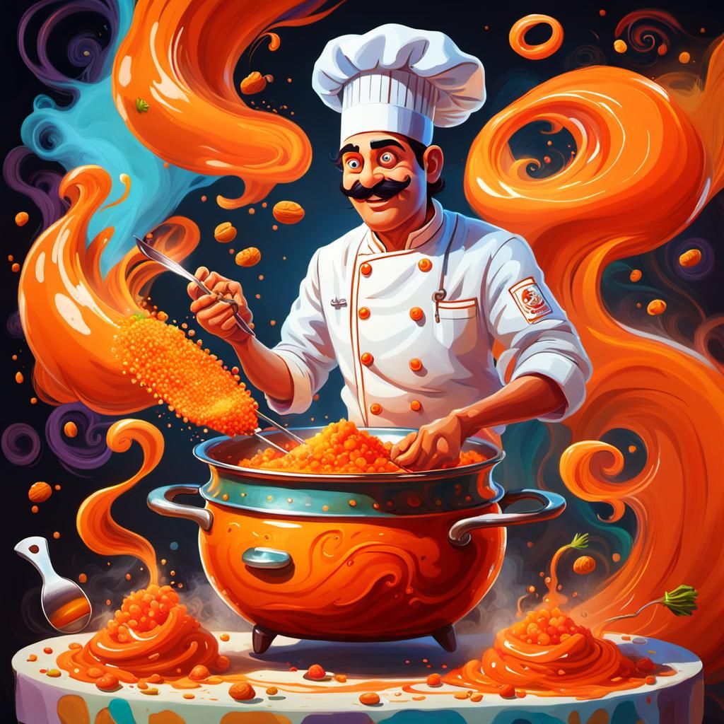 Whimsical Carrot Pudding Scene in Vibrant Oil Painting Style