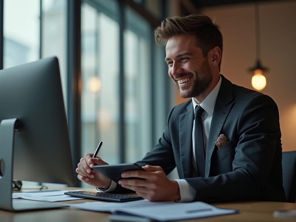 Confident Business Owner in Luxurious Office, 3D Render