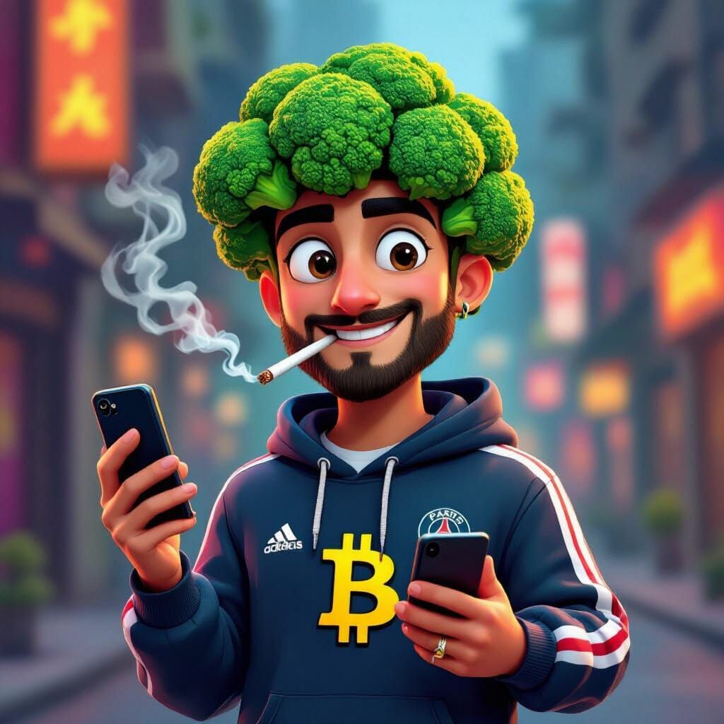 Young Man with Broccoli Hair in PSG Tracksuit Holding Phone