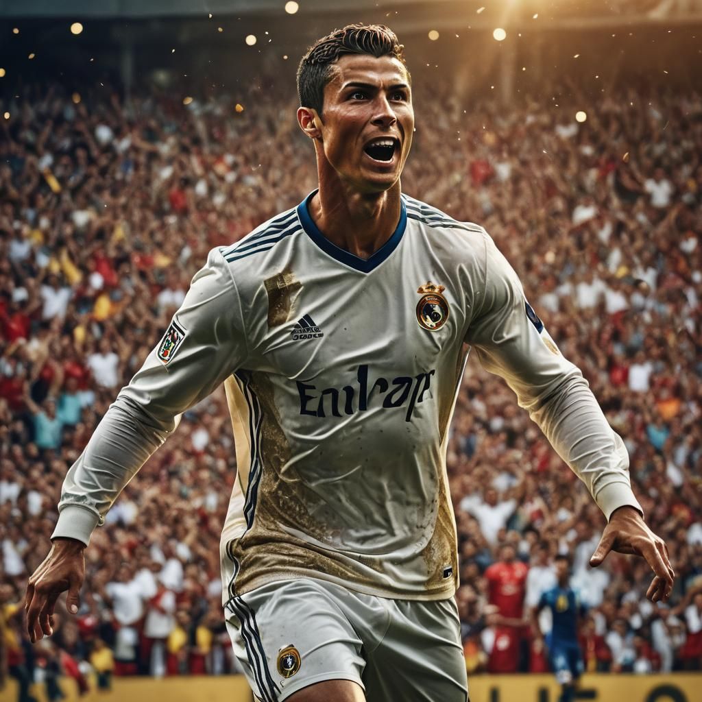 Cristiano Ronaldo Portrait: Triumphant Pose in Golden Light