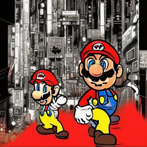 Super Mario Brothers in Cyberpunk Style