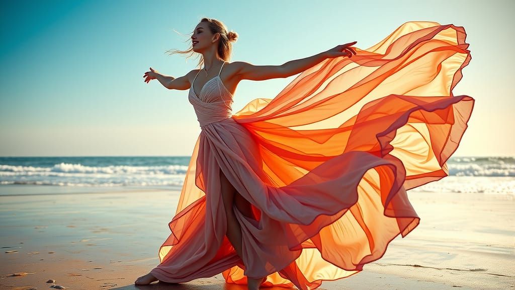 Hyperrealistic Ballet Dancer on the Beach