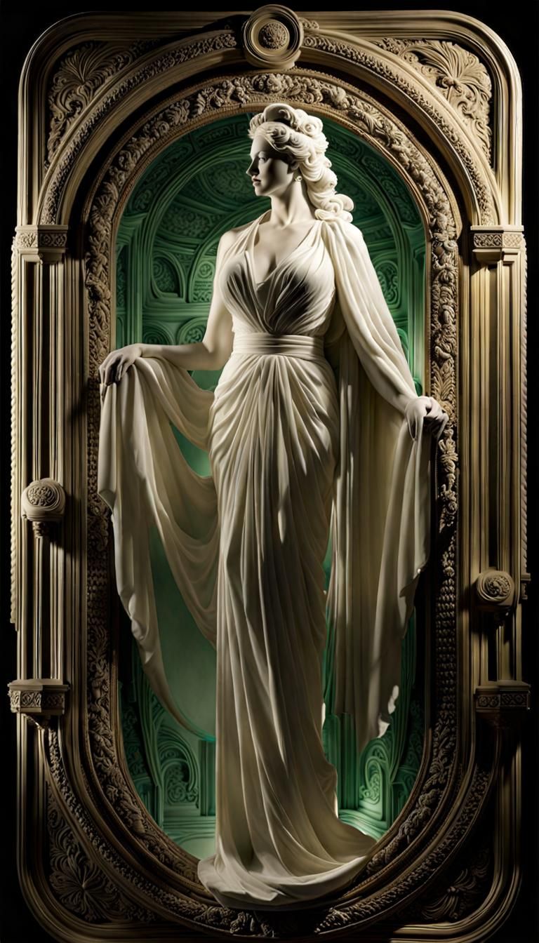 Regal Woman: White Italian Marble Relief Sculpture