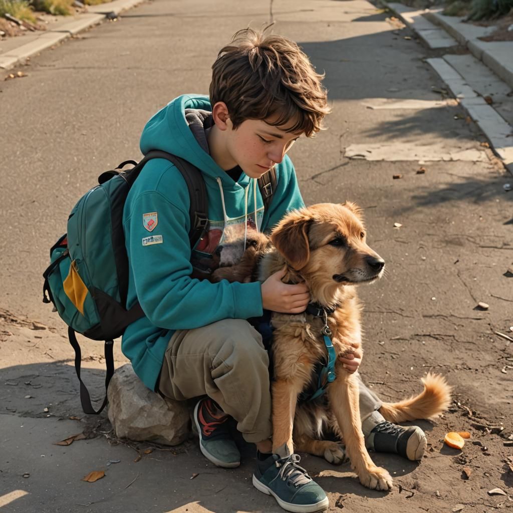 Boy and Dog Before Grand School, Surreal Art
