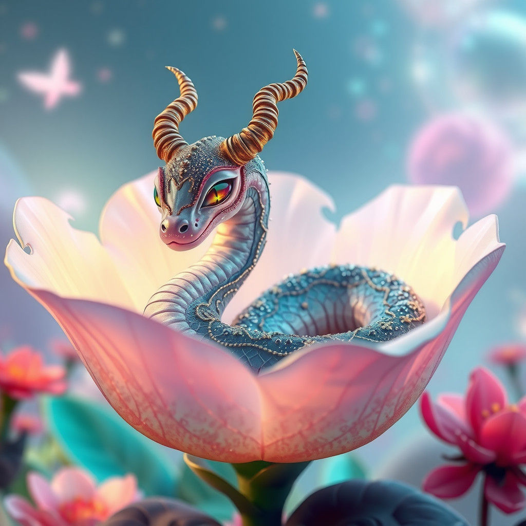 Alien Serpent Resting in Luminescent Flower