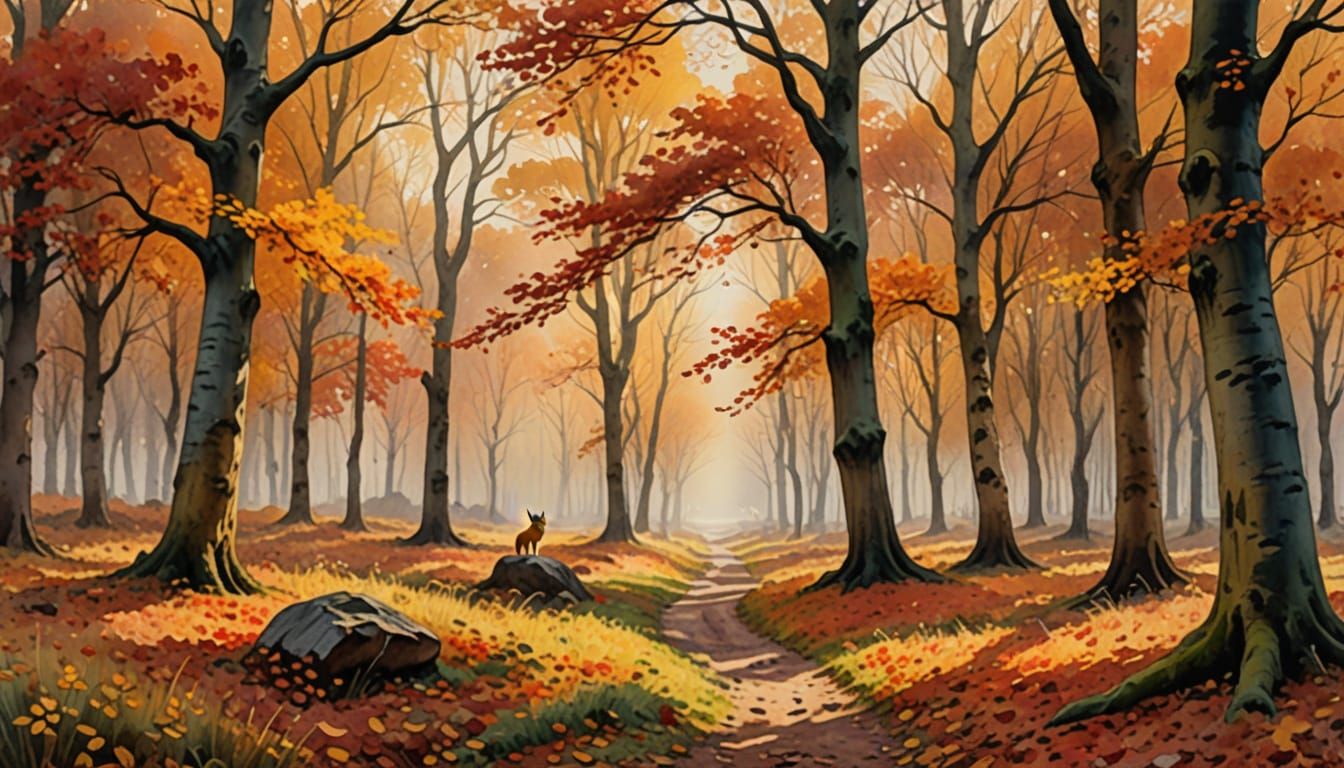 Surreal Watercolor Forest Scene in Impressionist Style