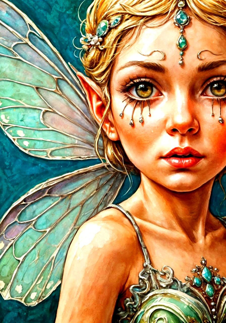 Macro Fairy Portrait in Gouache Impressionist Style