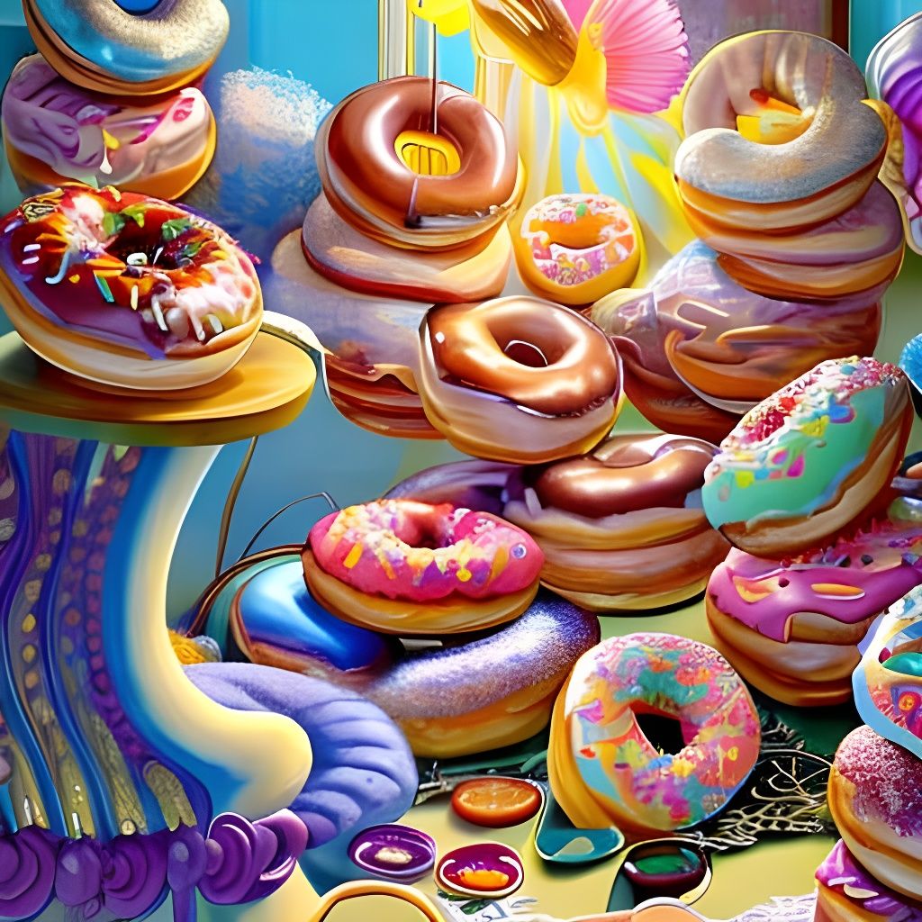 HD HQ intricate elaborate ethereal hyperdetailed masterpiece yummy donuts in cartoon Disney Pixar style