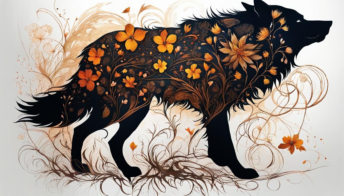 Wolf Howling at Moon in Bioluminescent Night