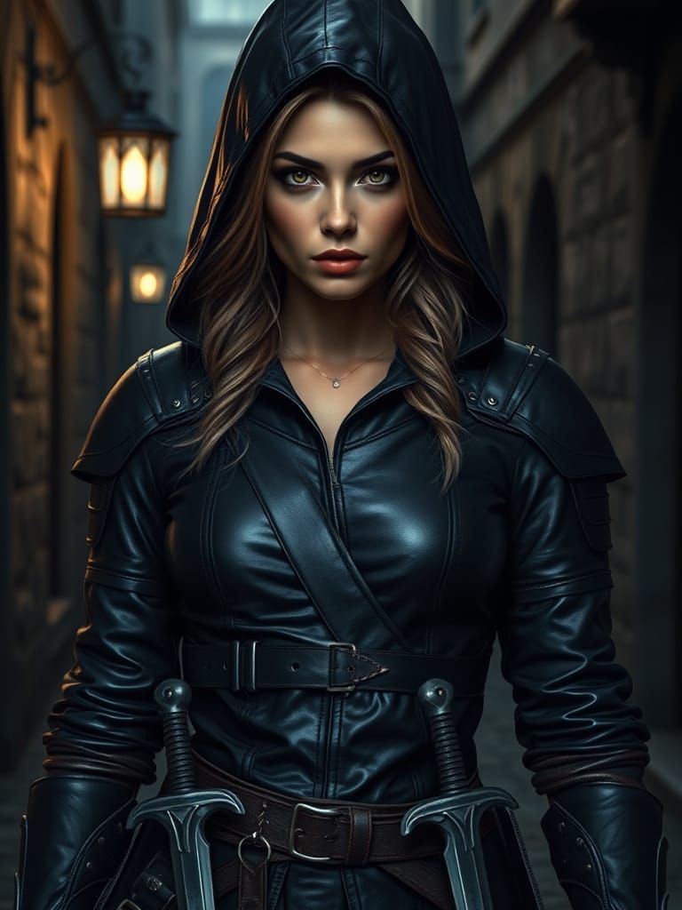Realistic Female Rogue in Medieval Fantasy Alley