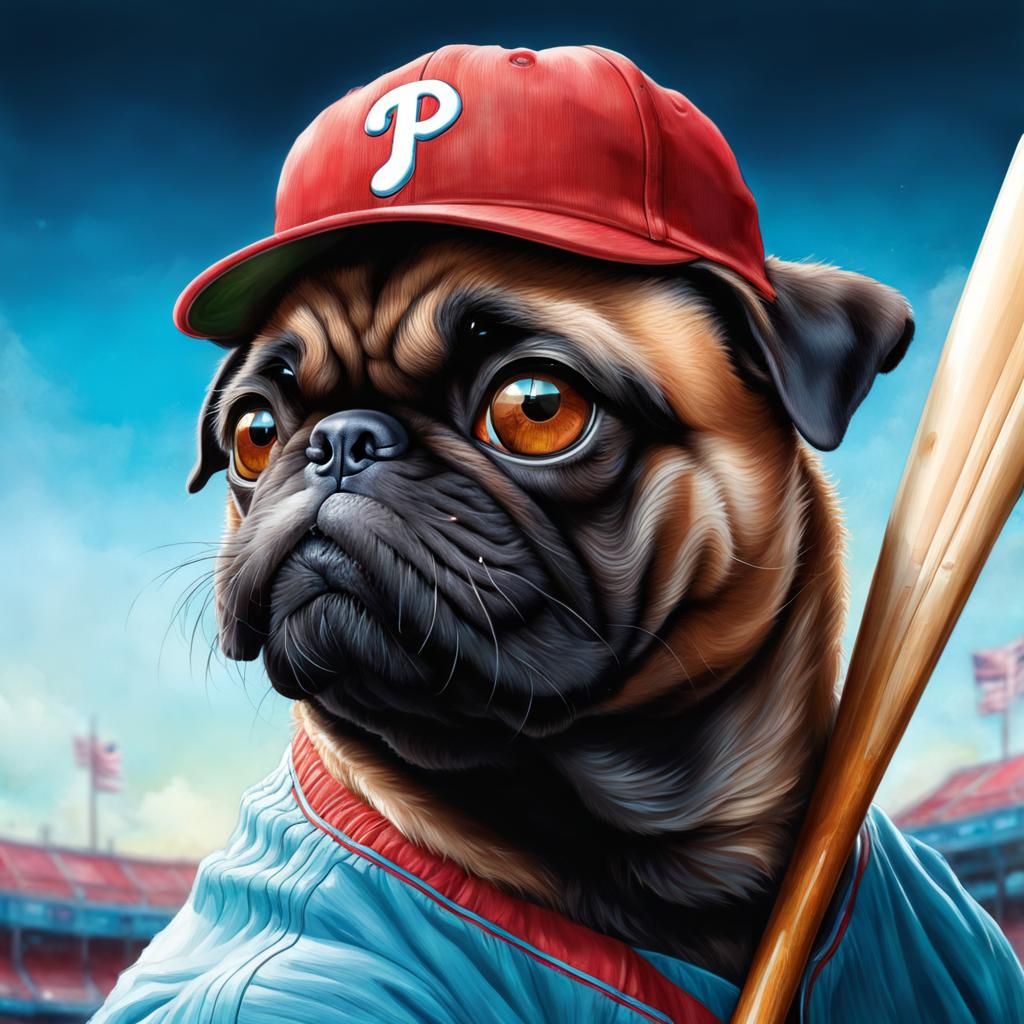 Pug Dog Hits Homerun in Baseball Wonderland
