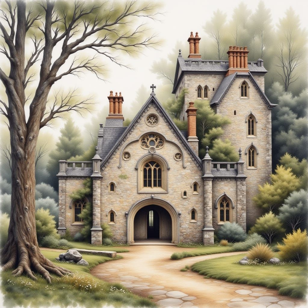 Llanthony Priory: Aquatint Watercolor of Welsh Landmark