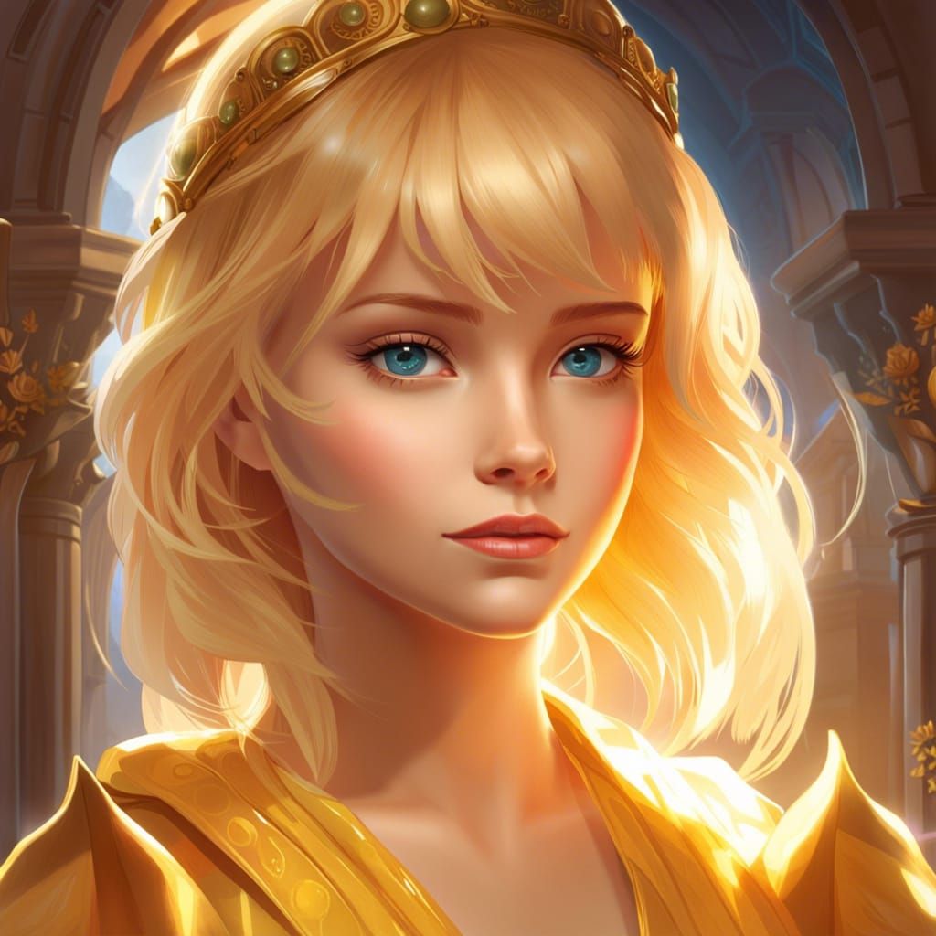Girl with Yellow Hair and Castle Backdrop