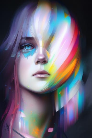 Girl with Rainbow Tears: Hyperdetailed Portrait