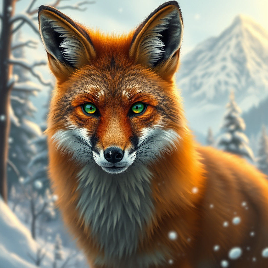Vixen with Snowflake: Winter Wonderland Digital Art