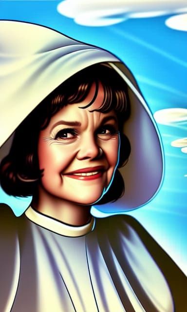 Flying Nun Hovering Over Earth, Digital Art