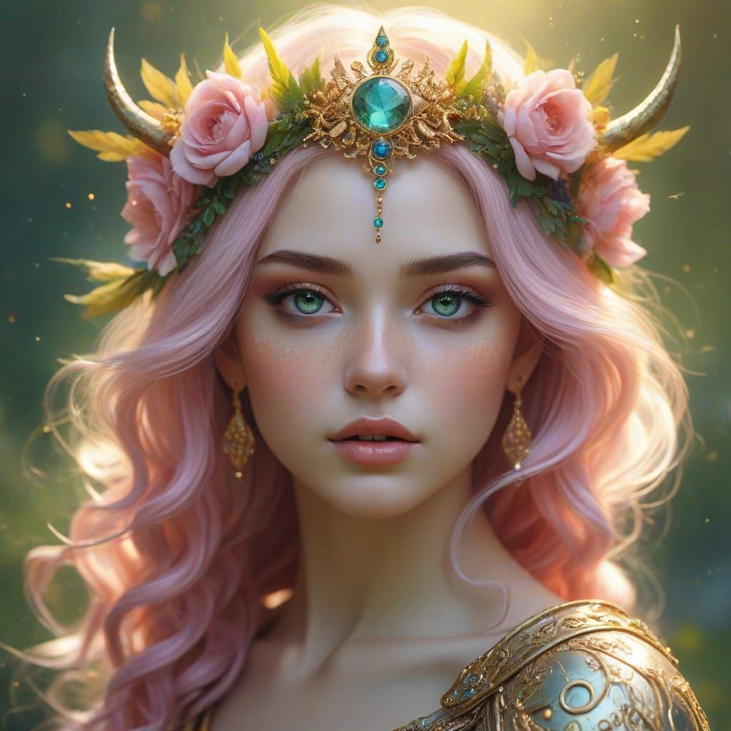 Taurus Celestial Goddess in a Magical Landscape