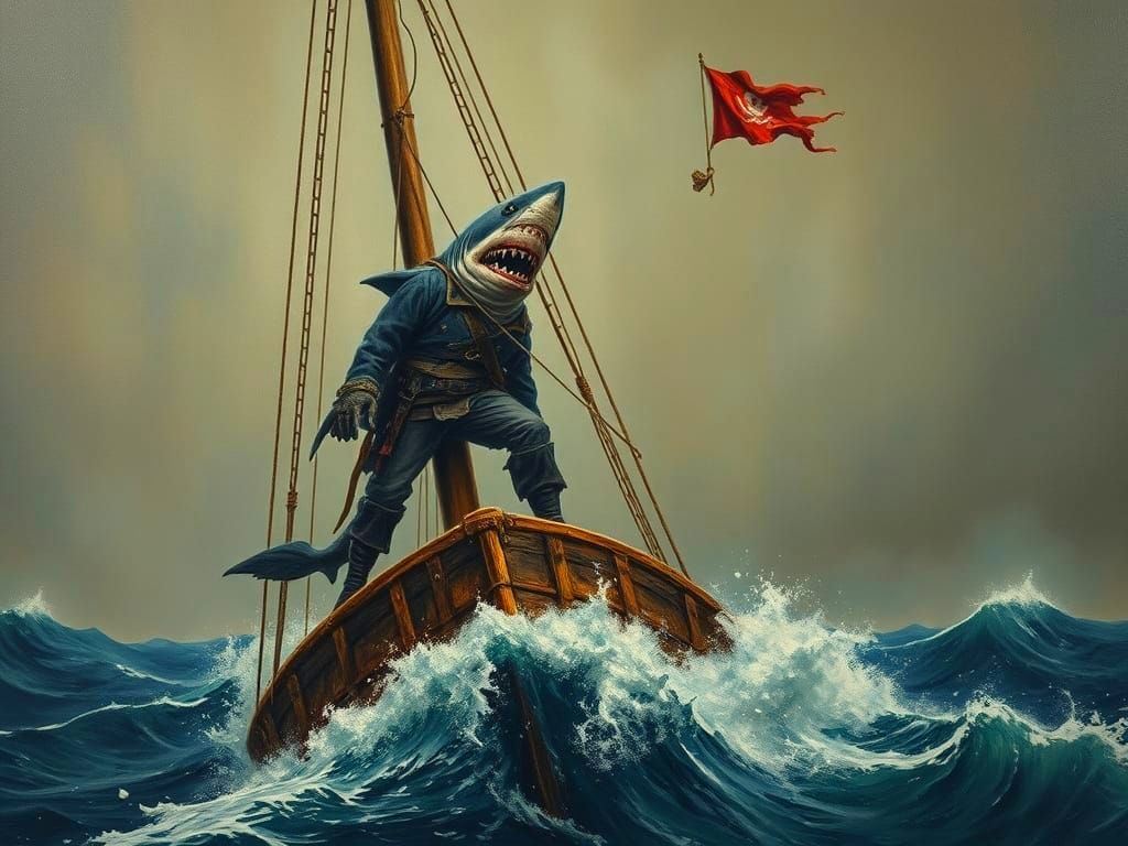 Surreal Pirate Shark on Stormy Seas
