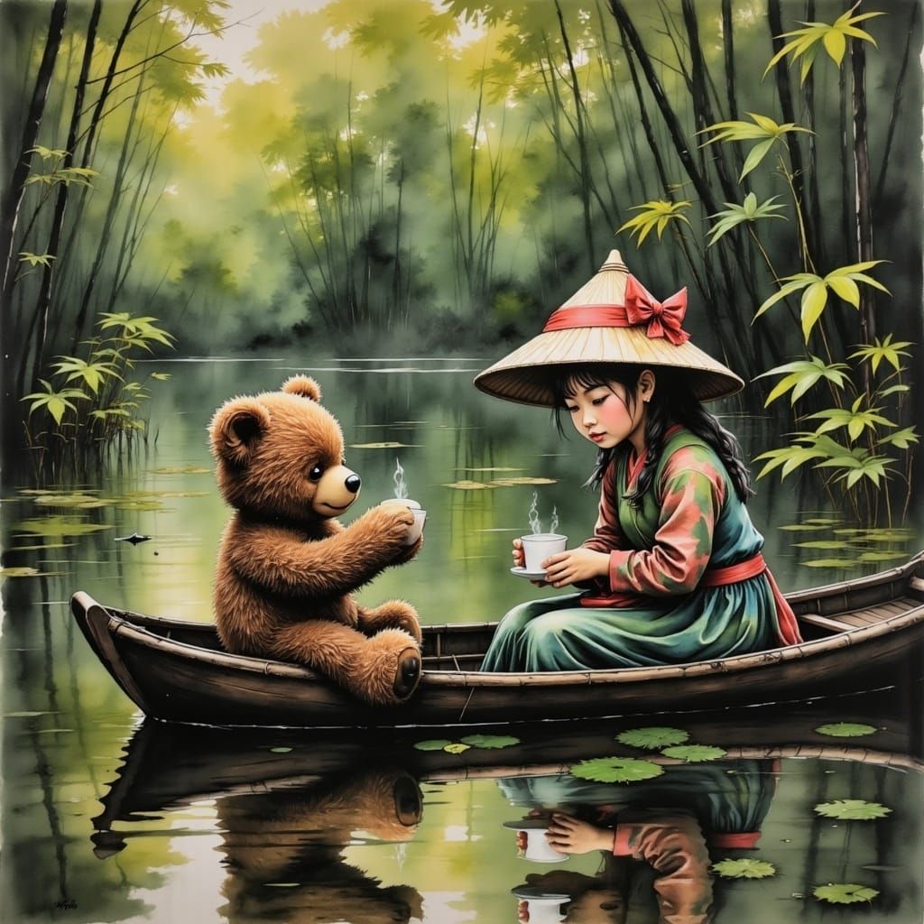 Miao Girl's Tea Party in Bamboo Forest