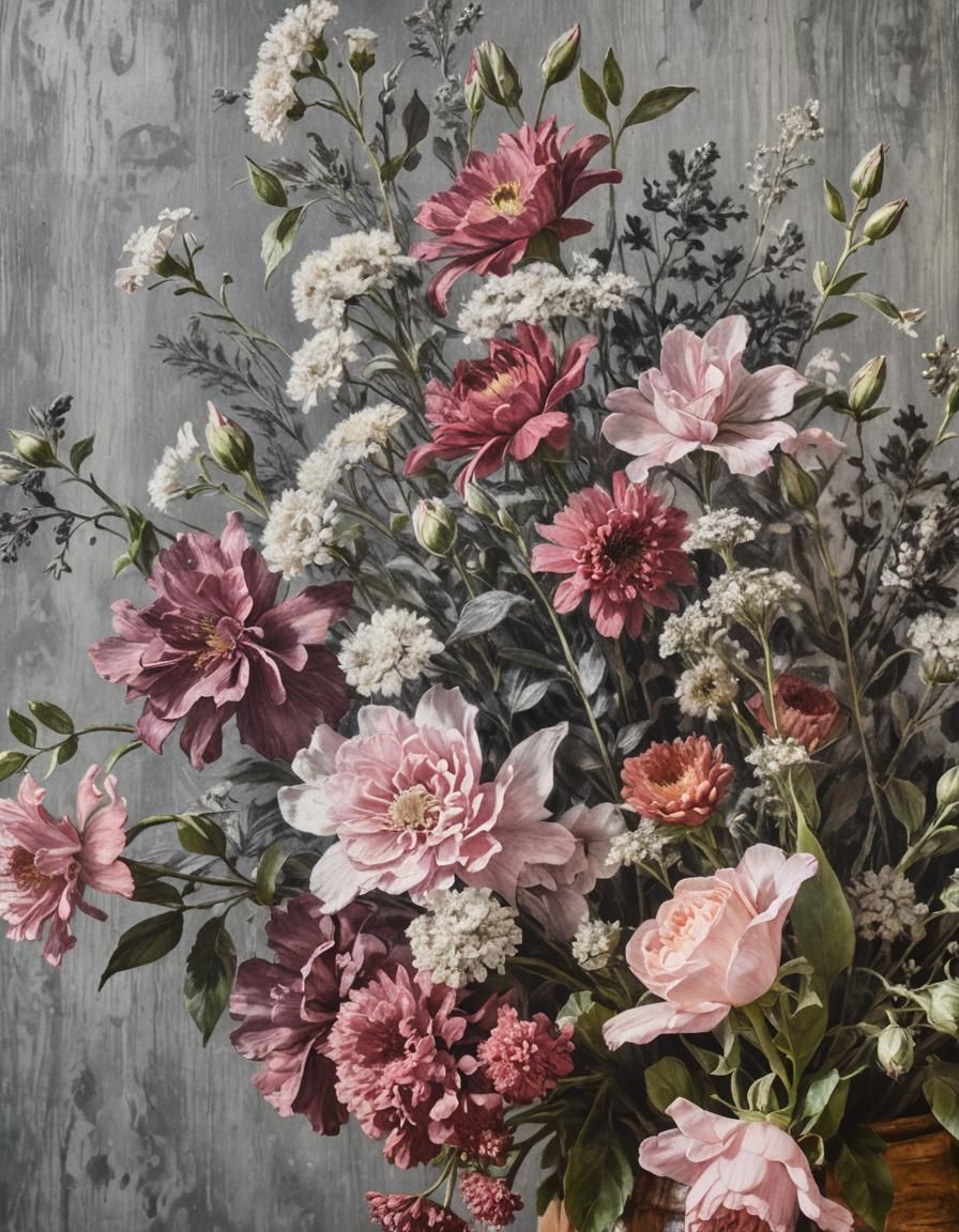 Elegant Charcoal Flowers in a Delicate Vase