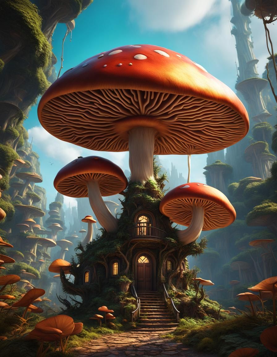 Futuristic City Hidden in Exotic Mushroom
